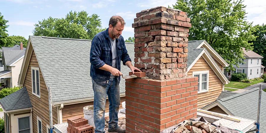 Old and Crumbling Brick Chimney Rebuild Levittown